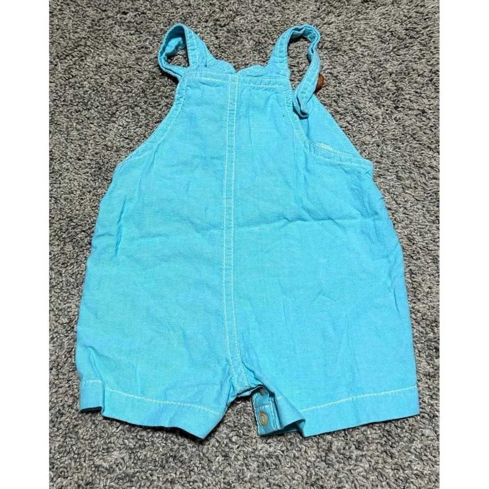 Disney Baby Finding Nemo Romper Overalls 6/9M Blue Embroidered Fish Shortall Y2K